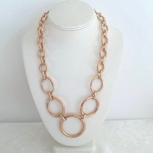 MILOR ITALY BRONZE Large Graduated Circle Link Necklace Signed Gold Tone - Picture 2 of 8